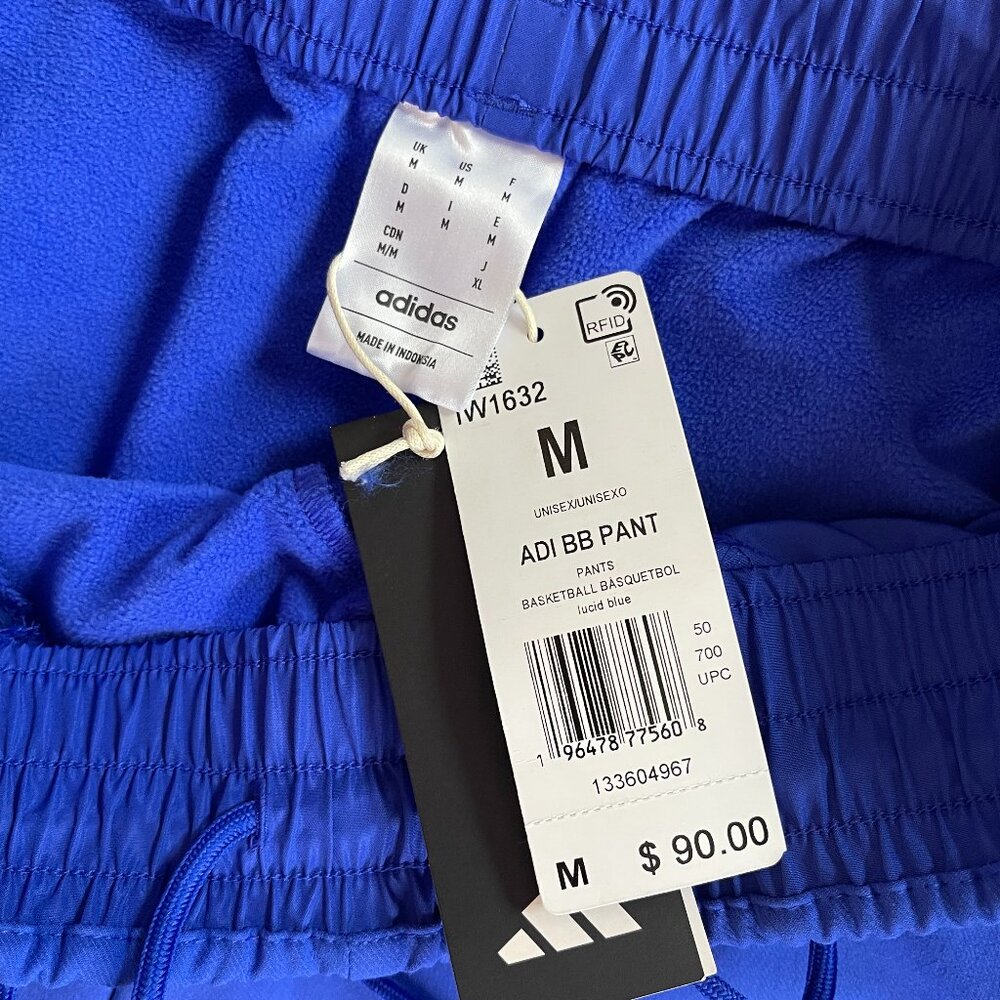 ADIDAS BASKETBALL SNAP / TEAR-AWAY SWEATPANTS SZ M LUCID BLUE